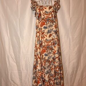 House of Harlow 1960 Floral Maxi Dress in Cream, Orange, and Blue